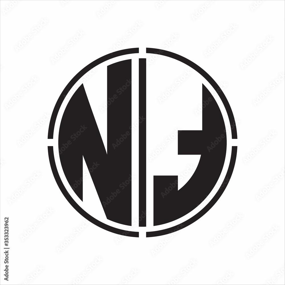 NT Logo initial with circle line cut design template on white background NT Logo initial with circle line cut design template on white background
