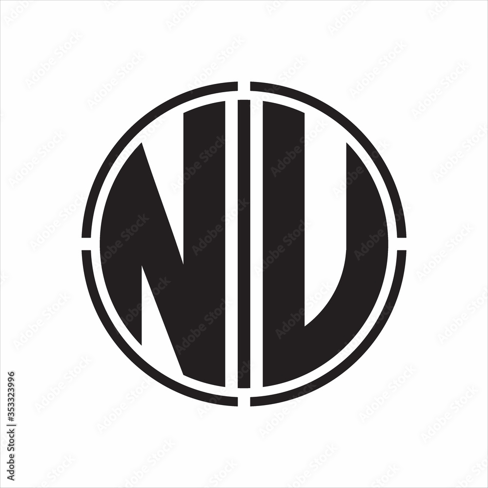 NU Logo initial with circle line cut design template on white background