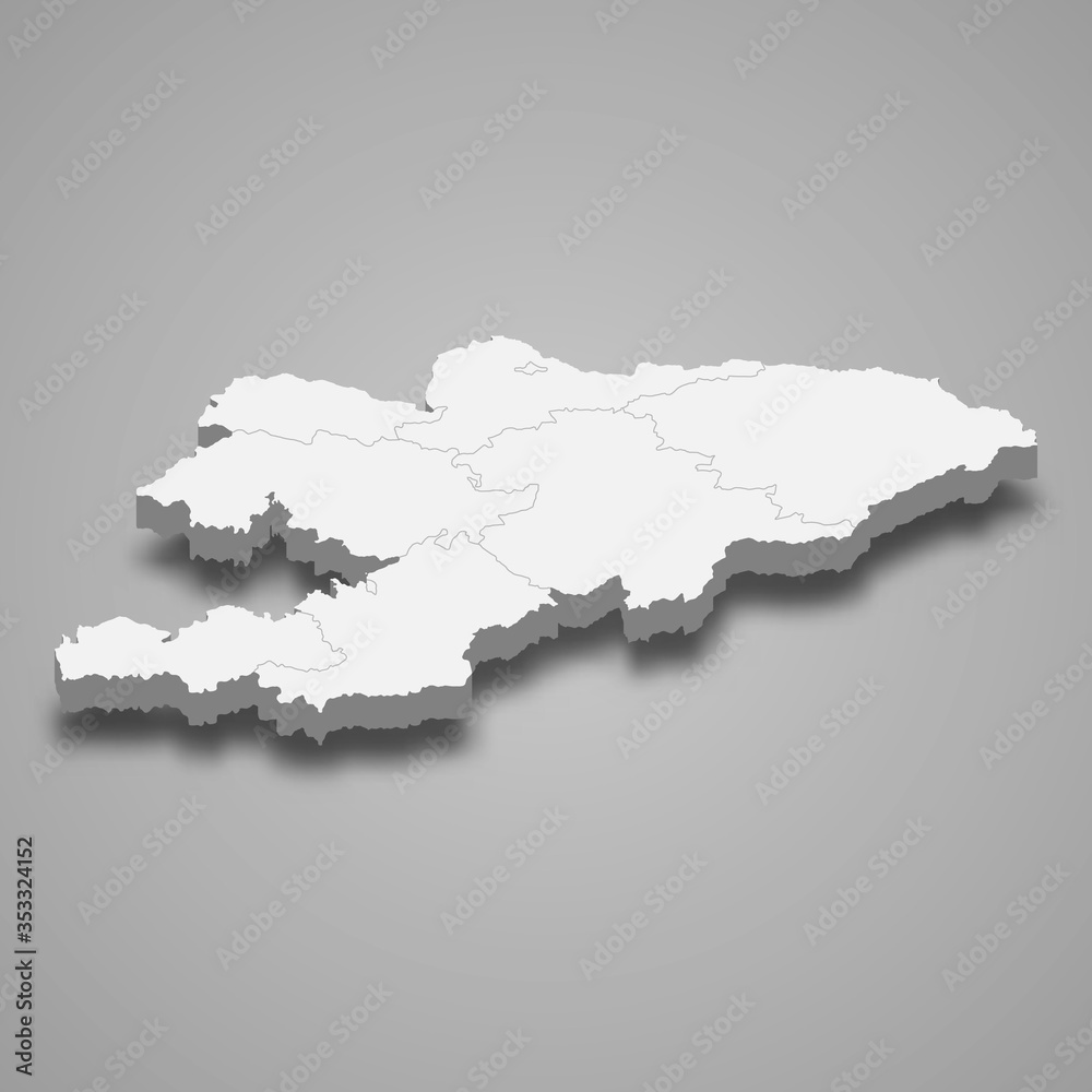 kyrgyzstan 3d map with borders Template for your design