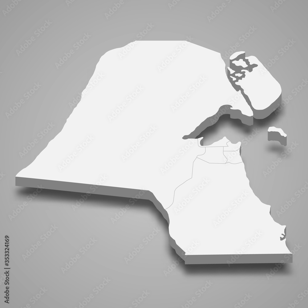 Kuwait 3d map with borders Template for your design Stock Vector