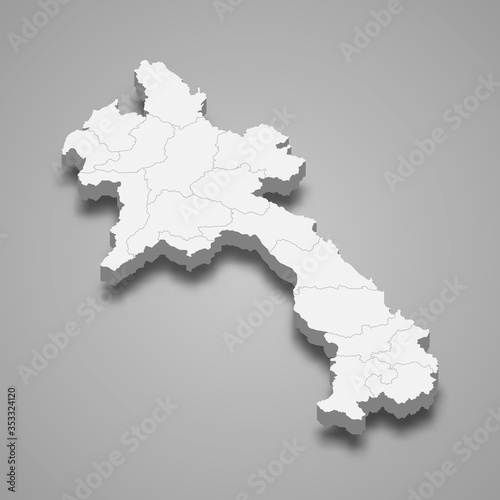 Laos 3d map with borders Template for your design