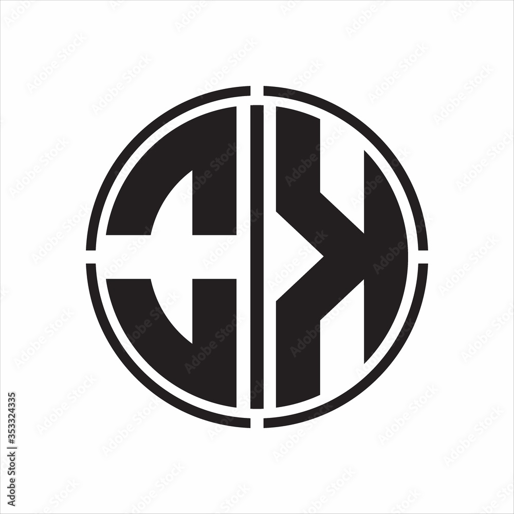 OK Logo initial with circle line cut design template on white background OK Logo initial with circle line cut design template on white background