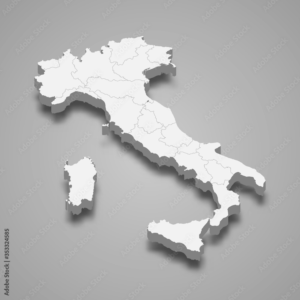 Italy 3d map with borders Template for your design