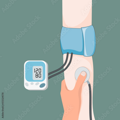 Blood pressure measurement, Medical Examination, Medical Checkup, Annual Physical Checkup, Annual Health Check Up. Blood pressure monitors are installed on the arm.