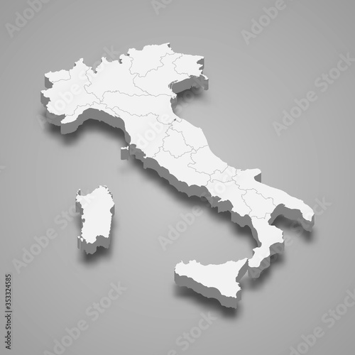Italy 3d map with borders Template for your design