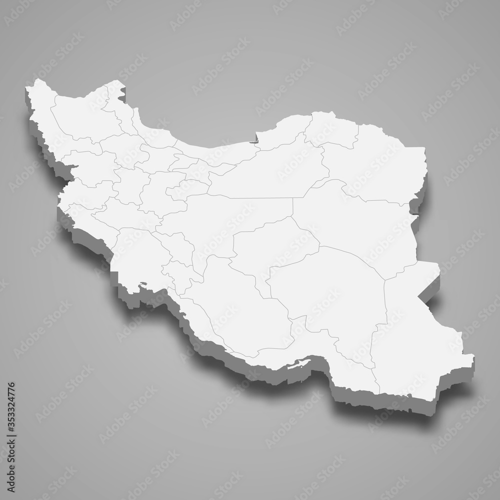 Iran 3d map with borders Template for your design