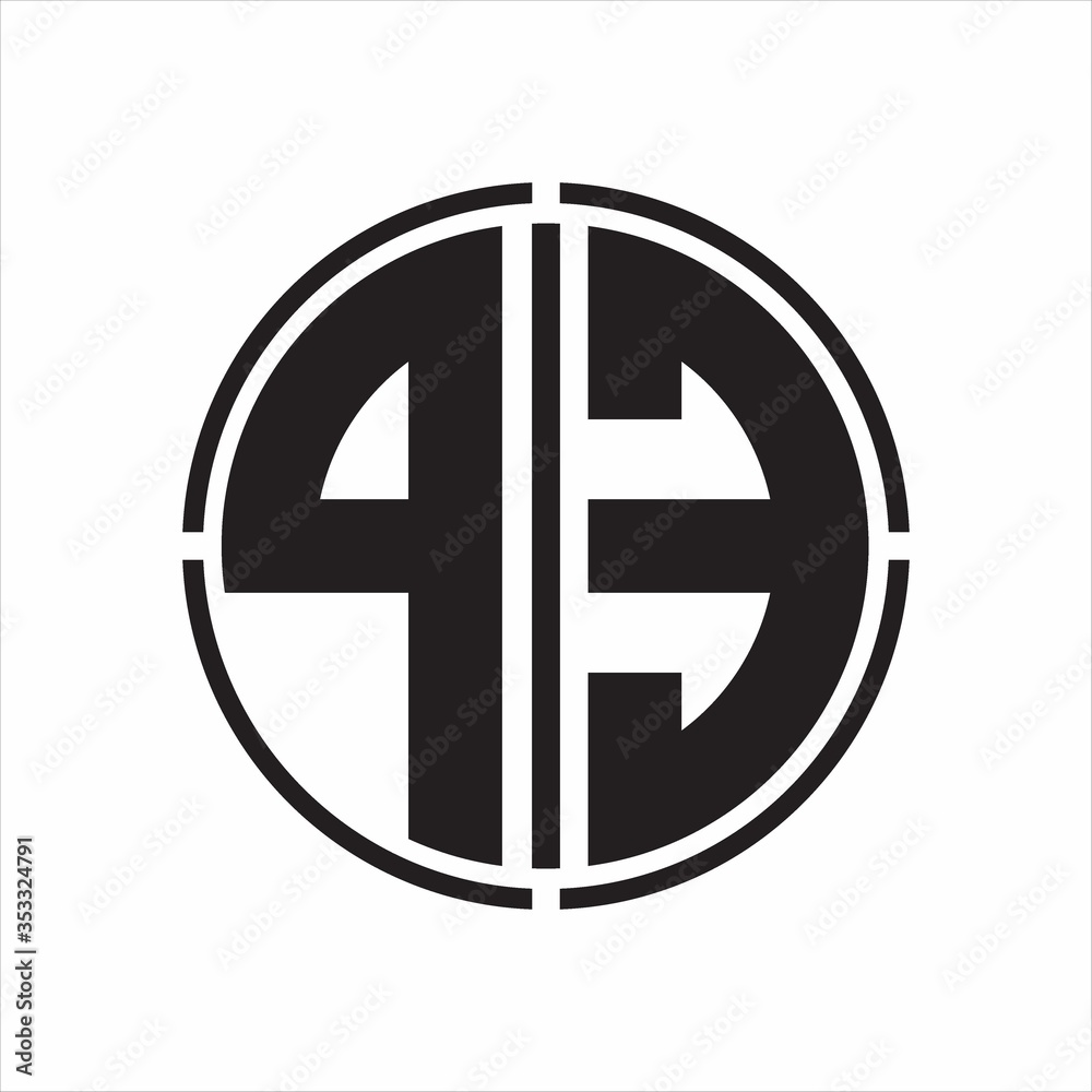 PE Logo initial with circle line cut design template on white background PE Logo initial with circle line cut design template on white background