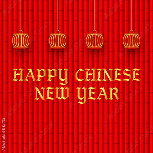 Red bamboo with lamp background and gold text for Chinese day