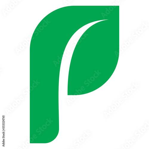 green nature leaf letter p logo design