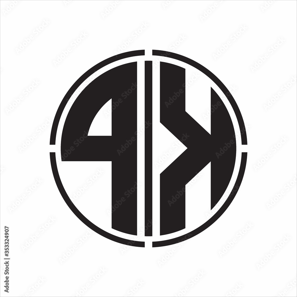 PK Logo initial with circle line cut design template on white background