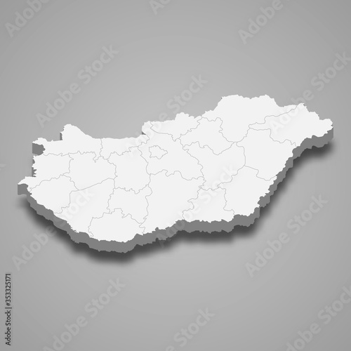 Hungary 3d map with borders Template for your design