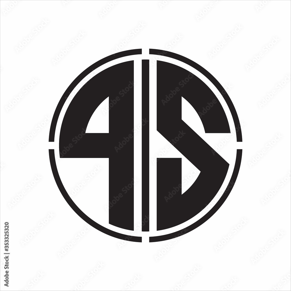 PS Logo initial with circle line cut design template on white background PS Logo initial with circle line cut design template on white background