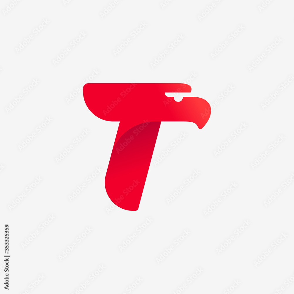 T letter logo with eagle head silhouette. T letter logo with eagle head silhouette.