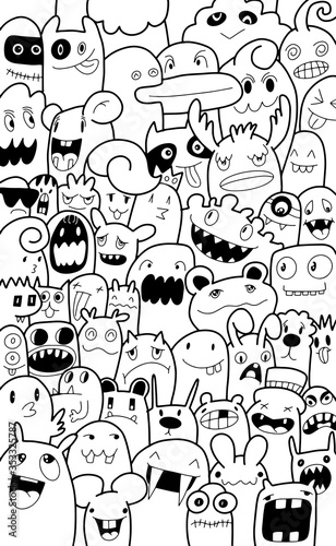Monster doodles men  hand-drawn contour on a white background for children coloring