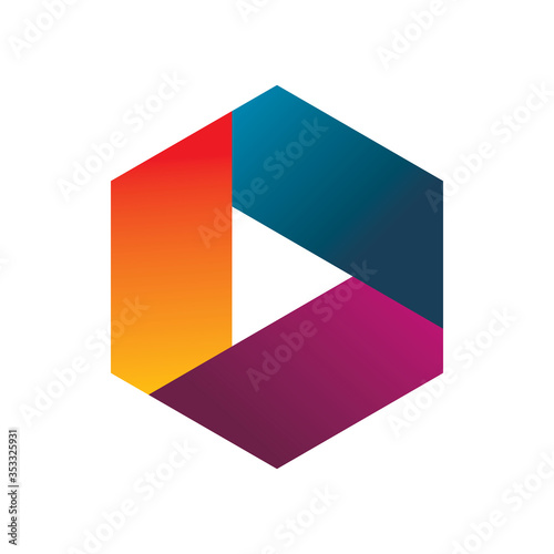creative full color hexagon play media logo design