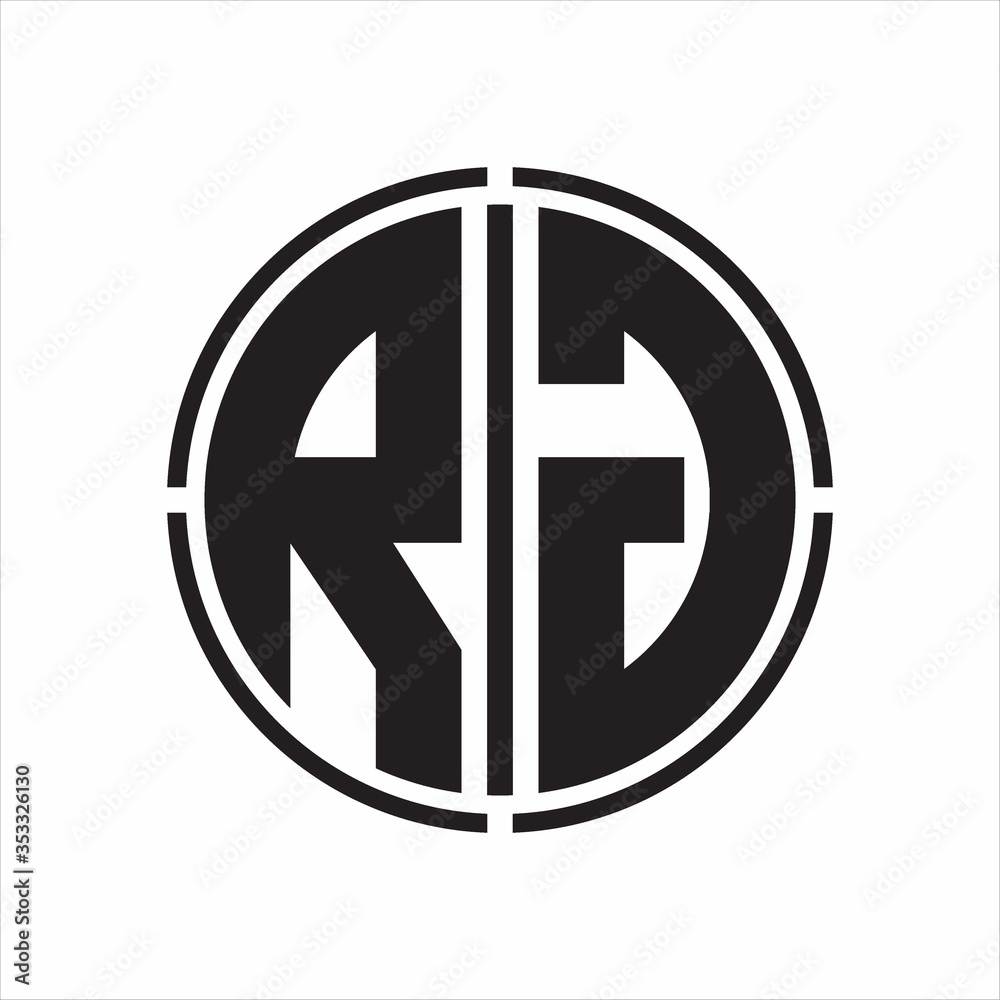 RG Logo initial with circle line cut design template on white background RG Logo initial with circle line cut design template on white background