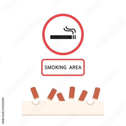 Smoking area. smoking area wallpaper. Smoking area illustration. smoking area sign. Ashtray vector.