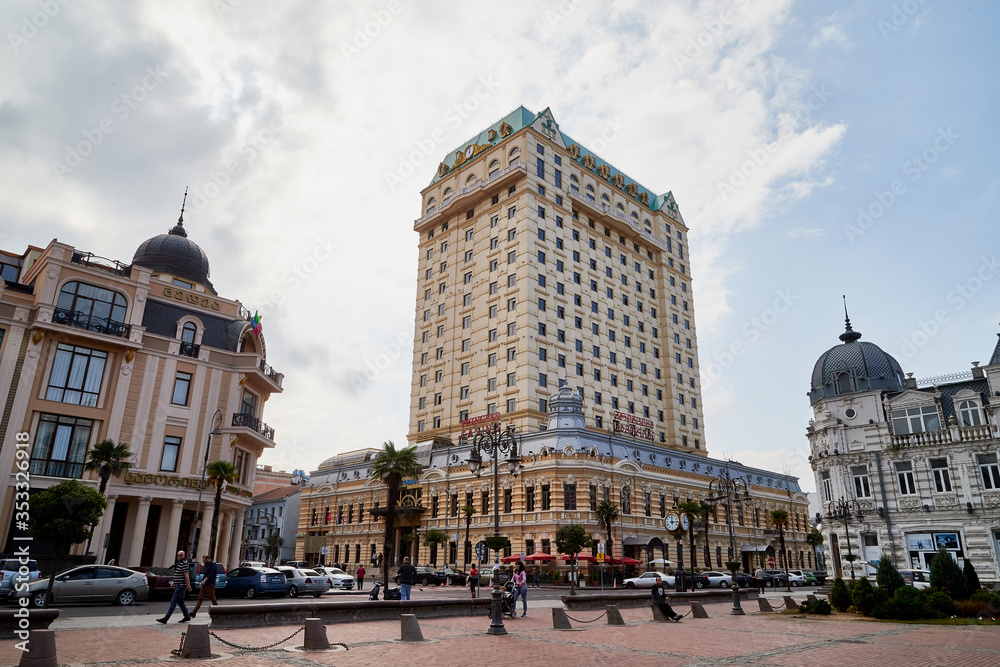 Batumi, Georgia - October 23, 2019: Part of city Batumi with houses and plant on a summer or autumn day in the country of Georgia, Adjara Batumi, Georgia - October 23, 2019: Part of city Batumi with houses and plant on a summer or autumn day in the country of Georgia, Adjara