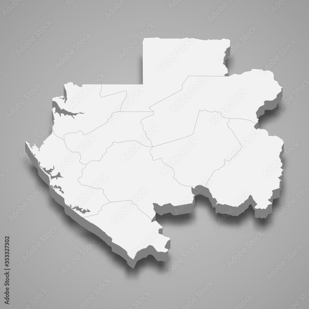 Gabon 3d map with borders of regions Template for your design