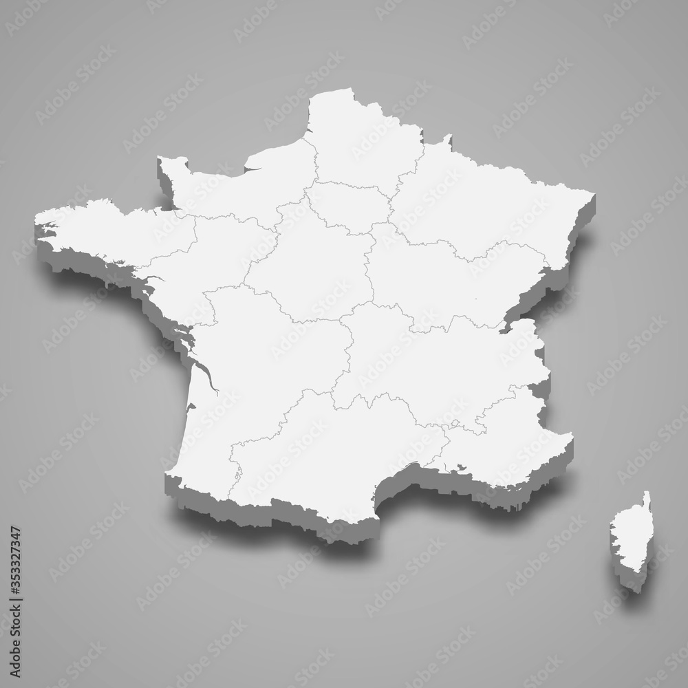 France 3d map with borders Template for your design
