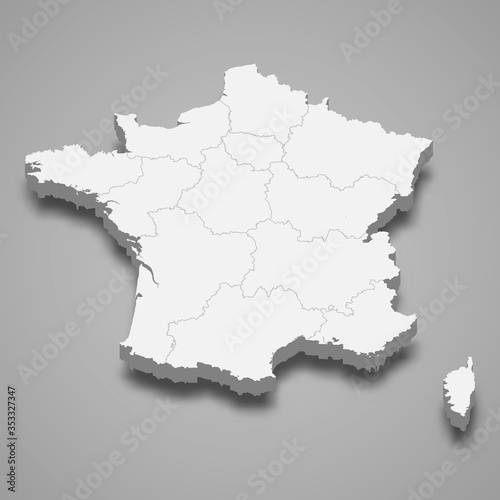 France 3d map with borders Template for your design