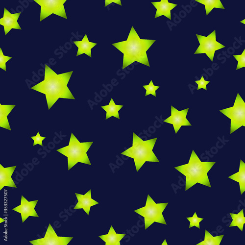 
Abstract yellow stars seamless pattern on a dark blue background.