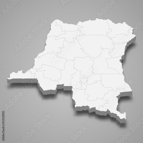 DR Congo 3d map with borders of regions Template for your design