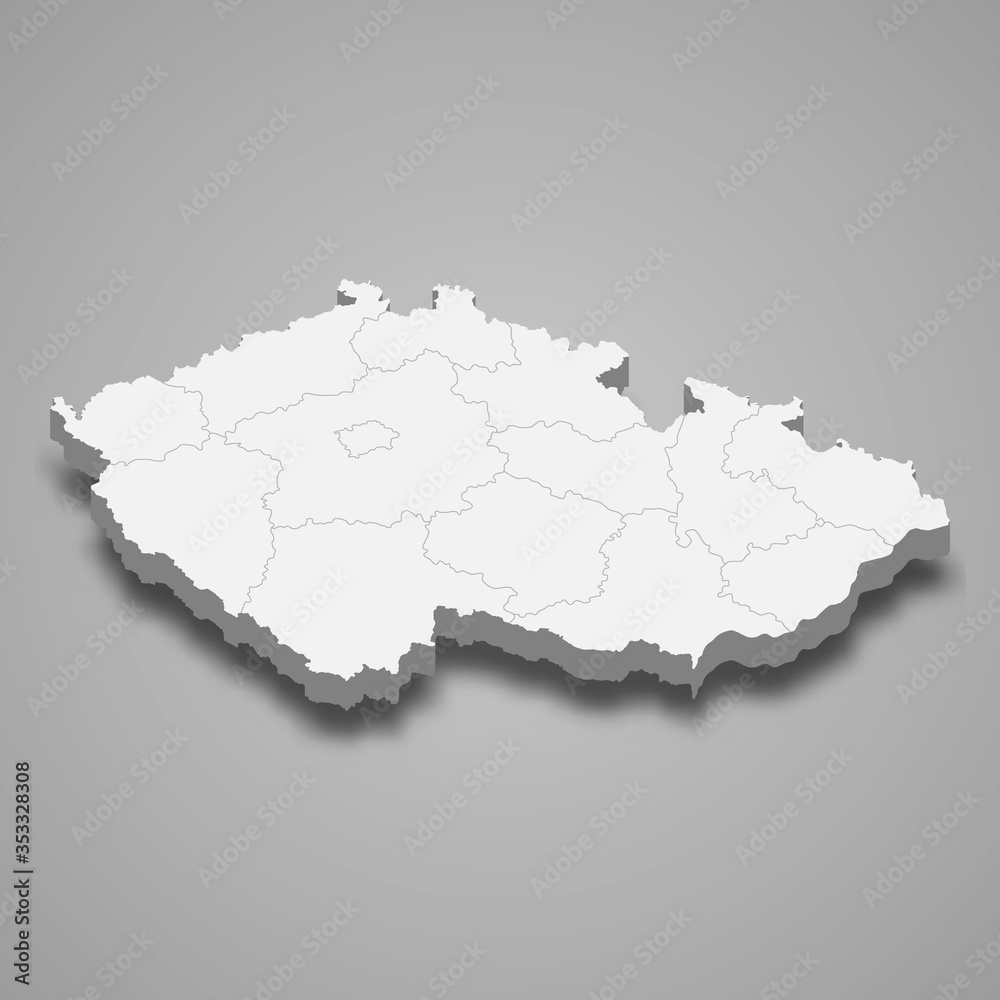 Czech republic 3d map with borders Template for your design