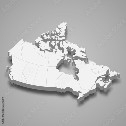 Canada 3d map with borders Template for your design