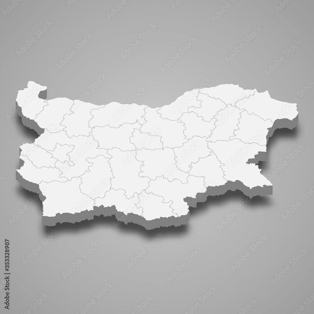 Bulgaria 3d map with borders Template for your design