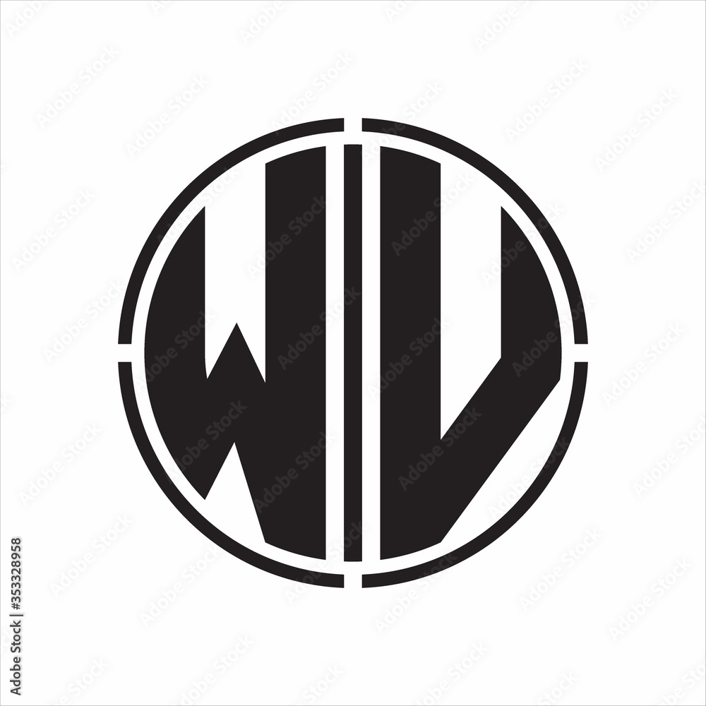 WV Logo initial with circle line cut design template on white background WV Logo initial with circle line cut design template on white background
