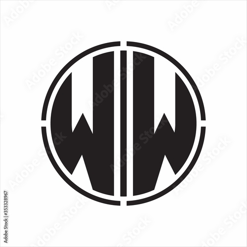 WW Logo initial with circle line cut design template on white background