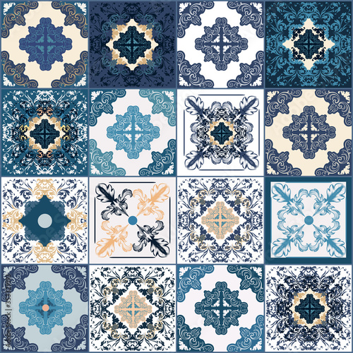 Traditional ornate  decorative color tiles azulejos in portuguese style. Abst...