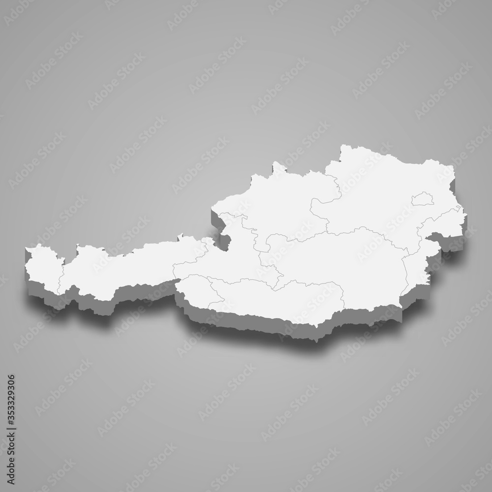 Austria 3d map with borders Template for your design