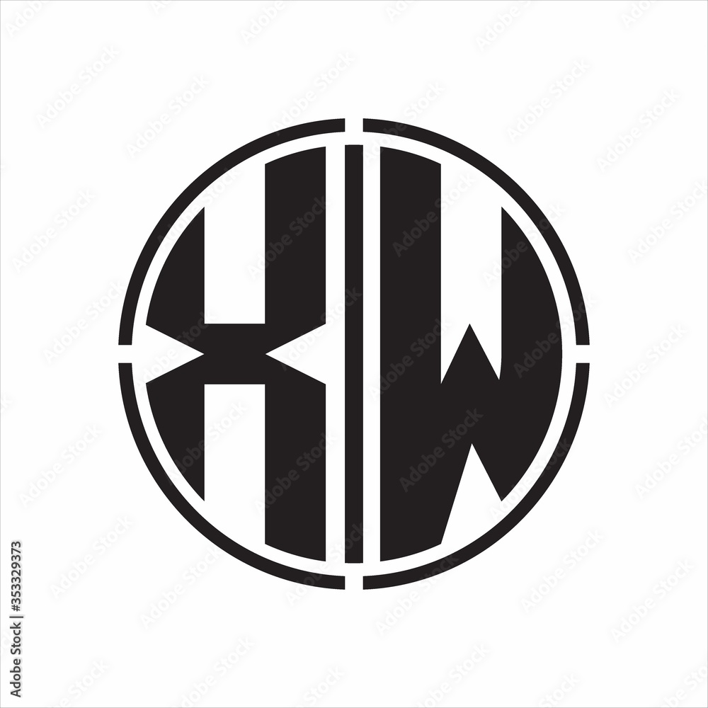 XW Logo initial with circle line cut design template on white background XW Logo initial with circle line cut design template on white background