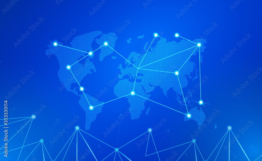 Internet Connection or Network Connection Background With Neon Effect. Low Poly, Dot, Circle, Line, Light. Digital Science Technology Concept. Digital Technology Backdrop. Vector Illustration