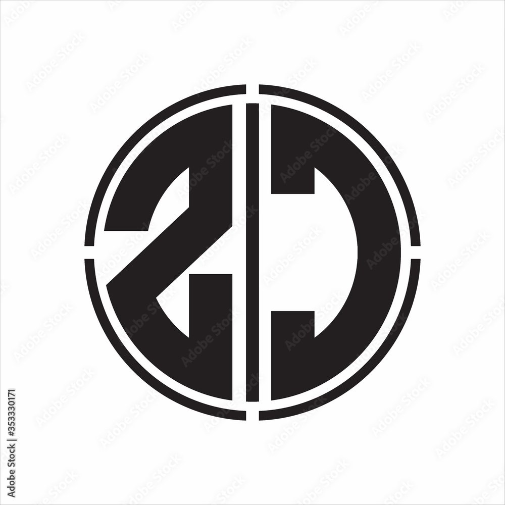 ZC Logo initial with circle line cut design template on white background ZC Logo initial with circle line cut design template on white background