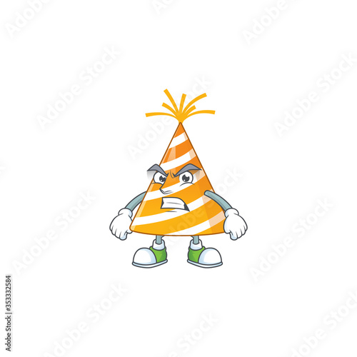 cartoon drawing of yellow party hat showing angry face