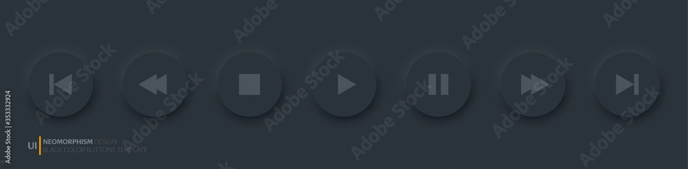 Space Gray player buttons fully round. Neomorphism design style. Vector illustration EPS 10 Space Gray player buttons fully round. Neomorphism design style. Vector illustration EPS 10
