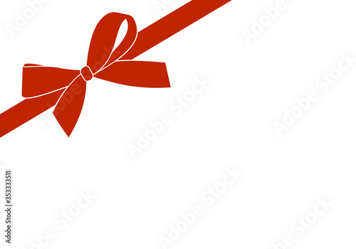 Decorative red satin bow with  ribbon isolated on white. Vector gift bow with curled ribbon for page decor.