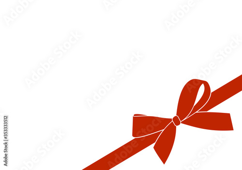 Decorative red satin bow with  ribbon isolated on white. Vector gift bow with curled ribbon for page decor.