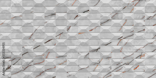 Fototapeta Naklejka Na Ścianę i Meble -  Concrete blocks wall tile design background, Brick shape pattern with brown curly veins, 3d embossed effect, it can be used for interior-exterior home wall decor floor design tile and ceramic tile.