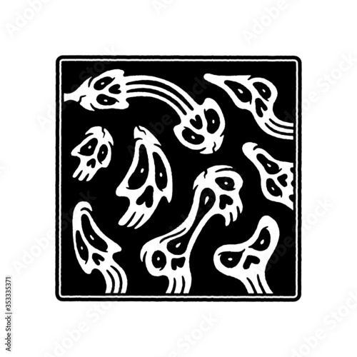 MELTING SKULLS PATCH BLACK WHITE BACKGROUND