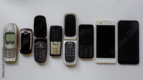 many phones and smartphones of different years of production and various forms