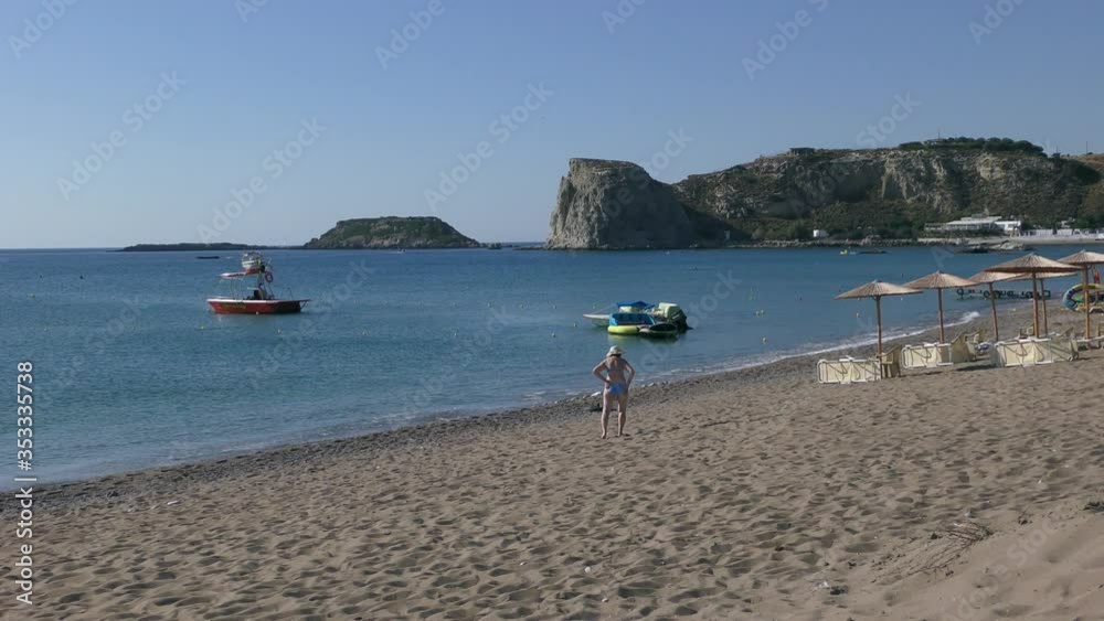 Greece sea coast landscape, beach in the early morning. Rhodes, Stegna. Greece sea coast landscape, beach in the early morning. Rhodes, Stegna.