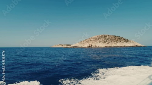 Mediterranean scenery: Boat trip on a motor boat. 
Slow Motion.