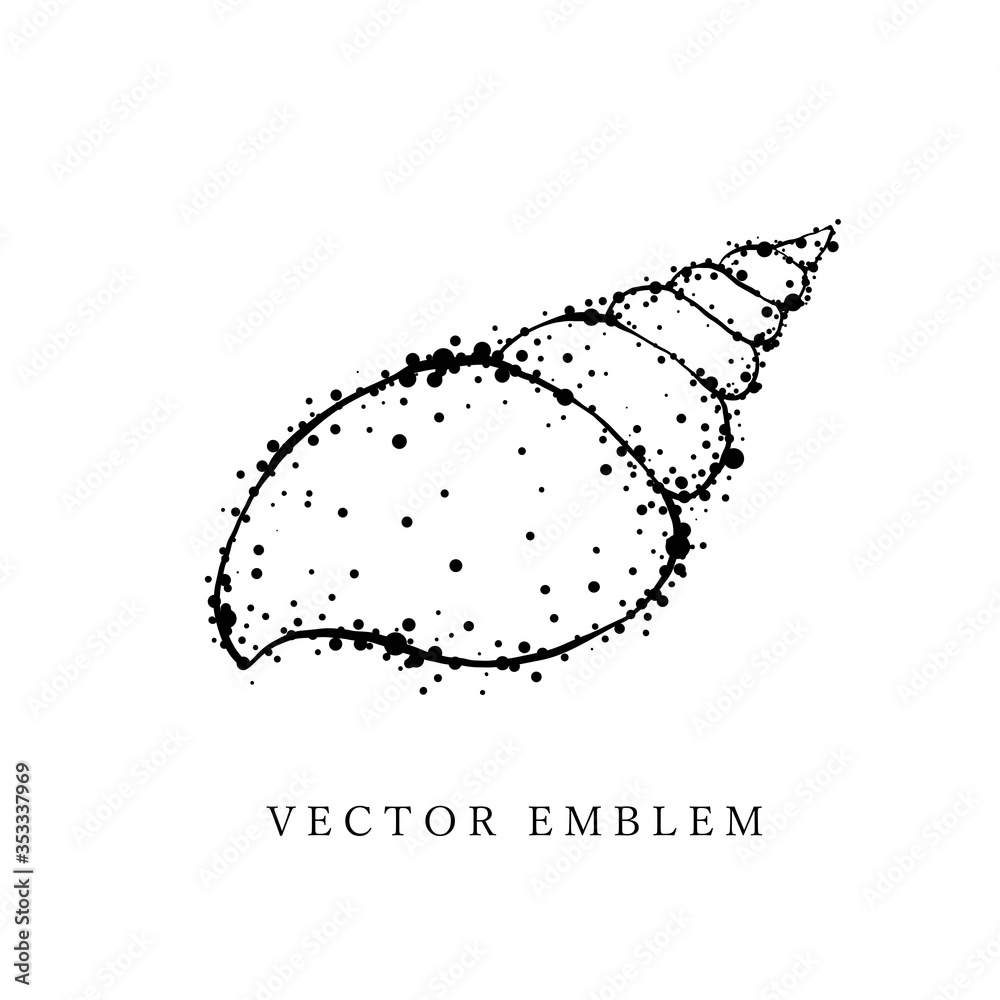 Hand drawn black contour seashell. Outline, cartoon, tattoo design with dots, spray texture. Stock Vector | Adobe Stock Hand drawn black contour seashell. Outline, cartoon, tattoo design with dots, spray texture. Stock Vector | Adobe Stock