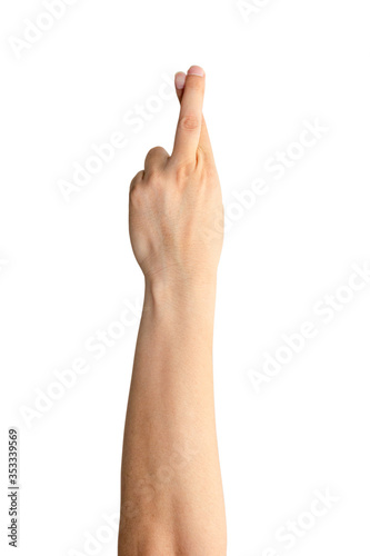 Male hand gesture with show finger cross and lie symbol and sign collection isolated on white background