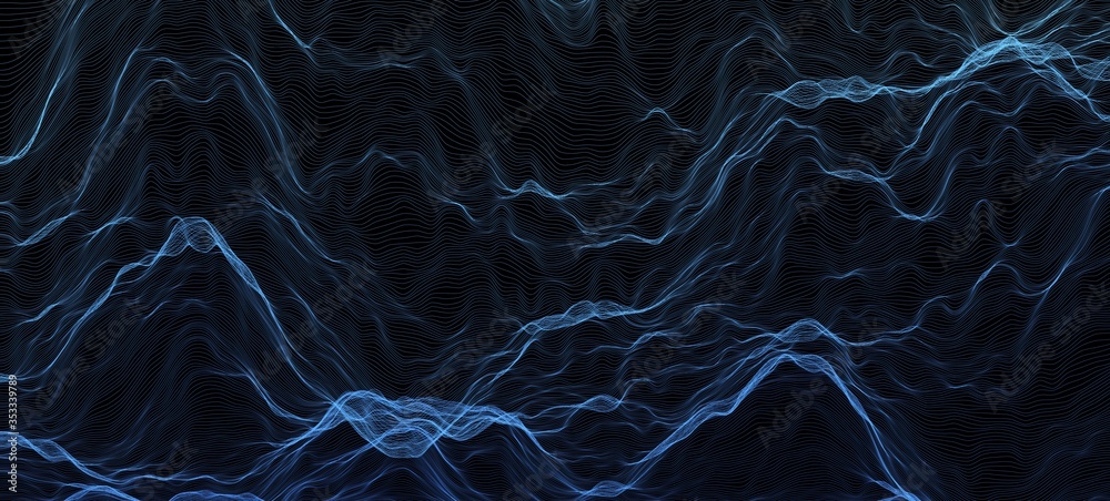 Obraz premium Abstract wave background. Music or sound illustration. Big data technology. Artificial intelligence concept. Network visualisation.