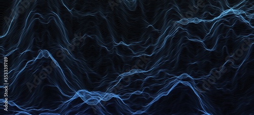 Abstract wave background. Music or sound illustration. Big data technology. Artificial intelligence concept. Network visualisation.